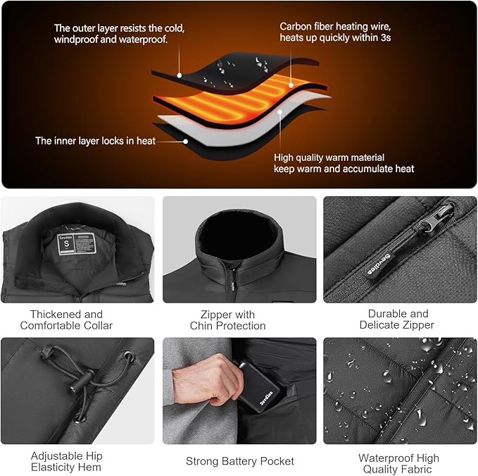 Heated Vest for Men with 16000mAh 7.4V Battery Pack Included,Warming Men's Heated Vests Electric Heating Vest Rechargeable