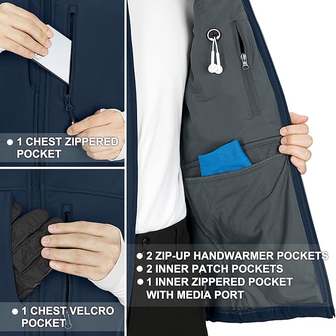 33,000ft Men's Lightweight Softshell Vest Outerwear Zip Up Fleece Lined Windproof Sleeveless Jacket for Golf Running Hiking