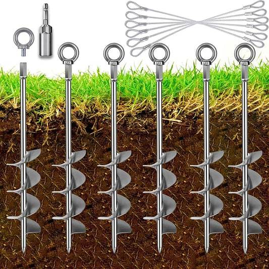 18 inch Fully Welded Ground Anchor Screw in Heavy Duty Earth Anchors Set for Mobile Home, Swing, Trampoline Tent Anchors Wind Resistant Tree Stakes and Supports with Drill Socket, 6 Pack