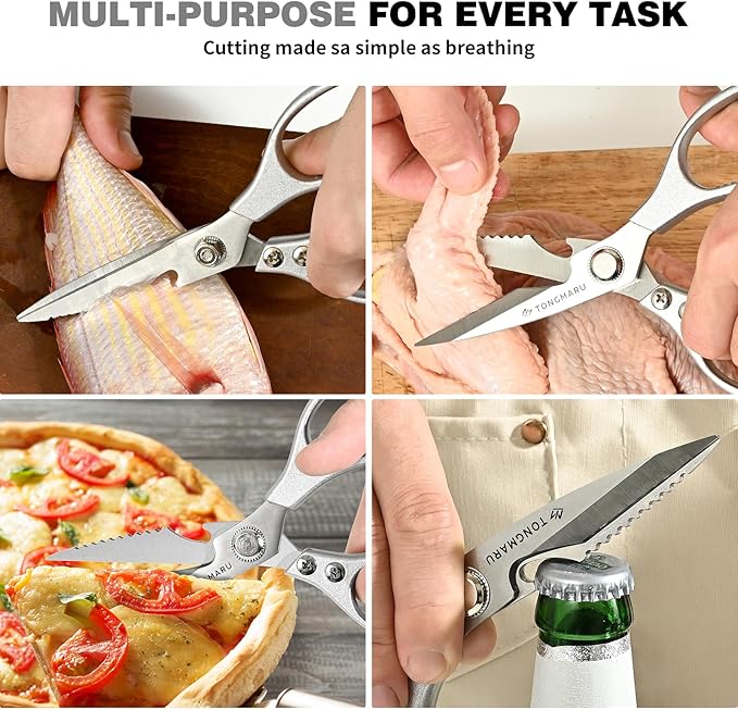 Poultry Scissors,Ultra Heavy Duty Kitchen Poultry Shears, Razor Sharp All Purpose Kitchen Scissor, 4,0mm Super Thick, Serrated Blades, Non Slip Stainless Steel Razor Sharp Cooking Scissors (2 Pack)