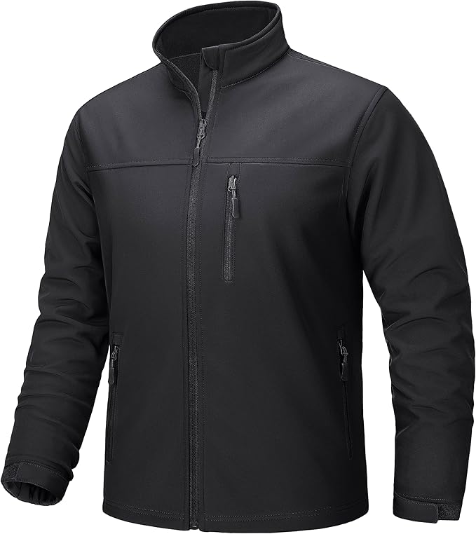 TACVASEN Men's Lightweight Softshell Jacket Fleece Lined Waterproof Tactical Rain Zip Up Winter Coat Windbreaker Casual