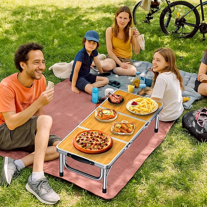 3ft Low Folding Picnic Table, Thicker Aluminum Small Camping Table with Storage Bag, Portable Handle, Lightweight, for Camping Beach Party Picnic Floor, 34.2" x 15.7" x 10.3", Yellow