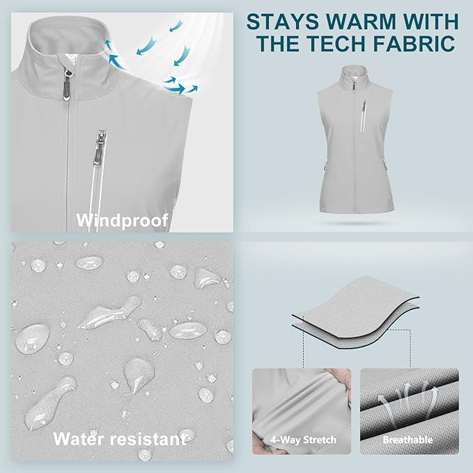 33,000ft Women's Lightweight Running Vest Outerwear with Pockets, Windproof Sleeveless Jacket for Golf Hiking Travel