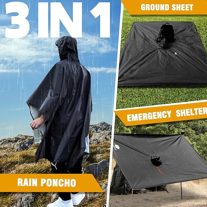 ANYOO Hooded Rain Poncho for Adults Waterproof Lightweight Rain Coat for Men Women Reusable Rain Jacket for Emergency Outdoor