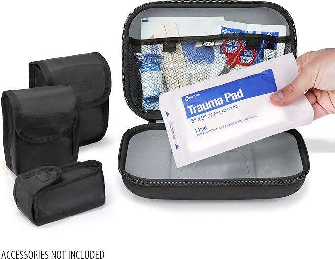 USA Gear Travel Organizer Case for First-Aid Supplies - Organize Band-Aids, Bandages, Alcohol/Anti-Septic Pads, Safety Pins, Thermometers, Scissors, Ice-Packs, Heat Packs, etc. - First Aid Case Only