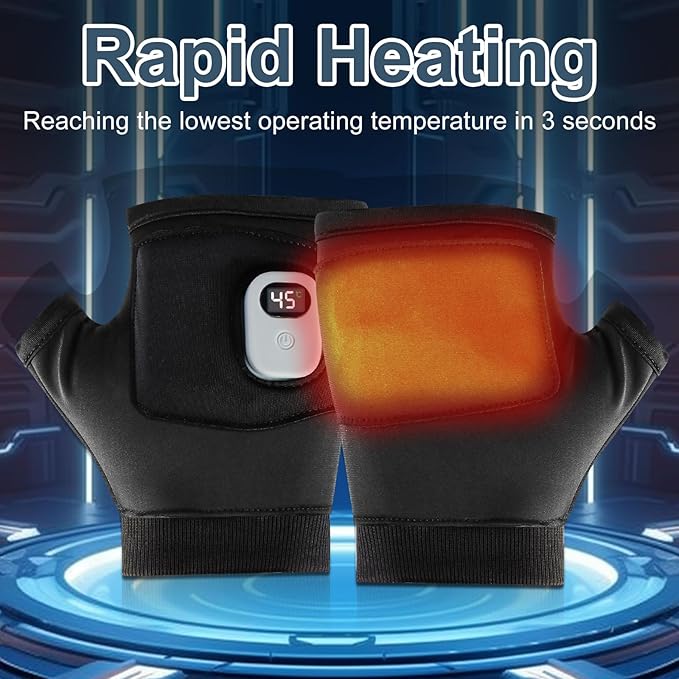 ZRW Portable Heated Gloves with Digital Display, Rechargeable Smart Thermostatic Fingerless Gloves