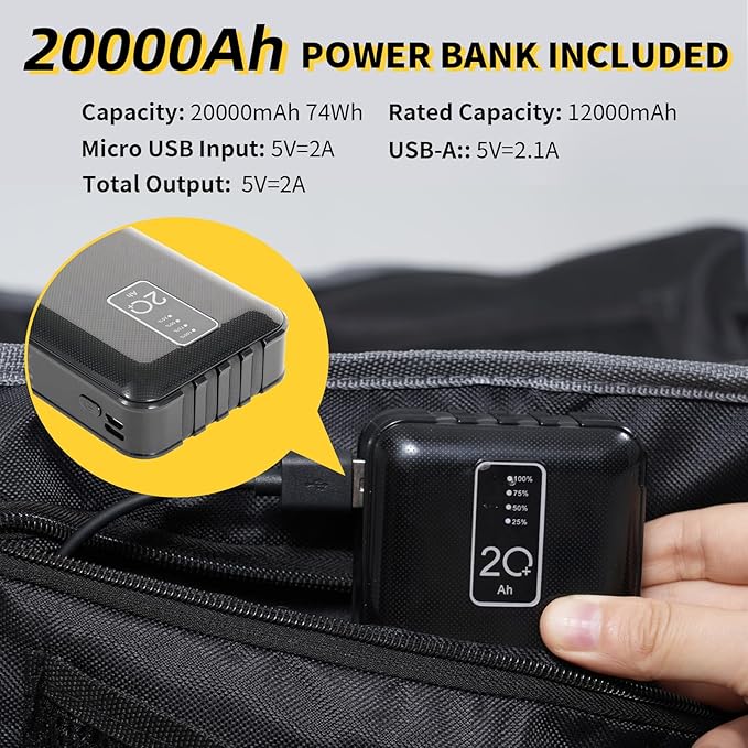 NAIZEA Heated Camping Chair, Oversized Heated Folding Outdoor Chair for Adults with 3 Heat Levels, Portable Foldable Patio Lounge Chair for Sports Outdoors Camp, Power Bank 20000mAh