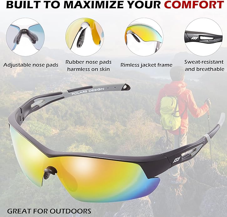 Outdoor Sports Polarized wrap around Cycling Sunglasses for Men & Women TR90 Frame UV Protection for fishing