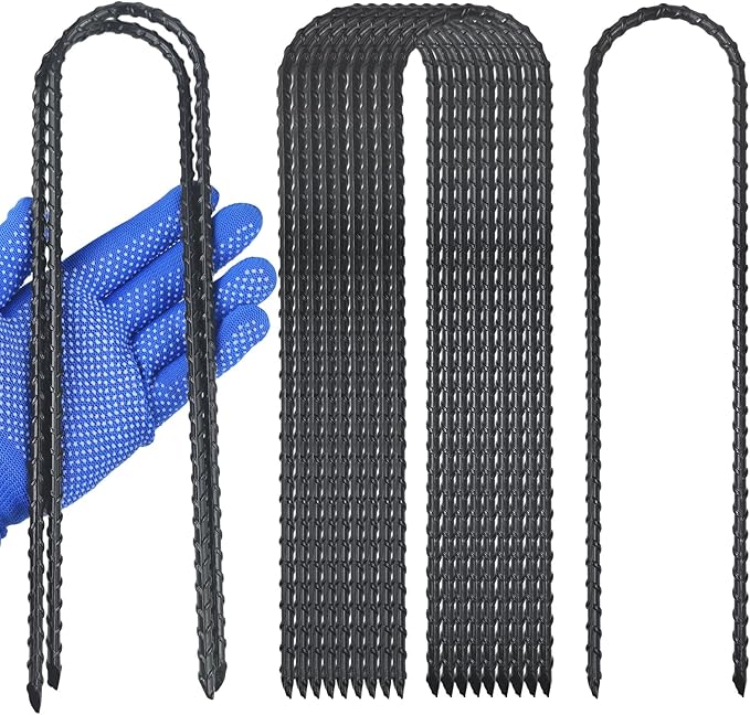 12-Inch Trampoline High Wind Stakes Heavy Duty Ground Anchors U Rebar Stakes for Trampoline, Dog Fence (48 Pack)