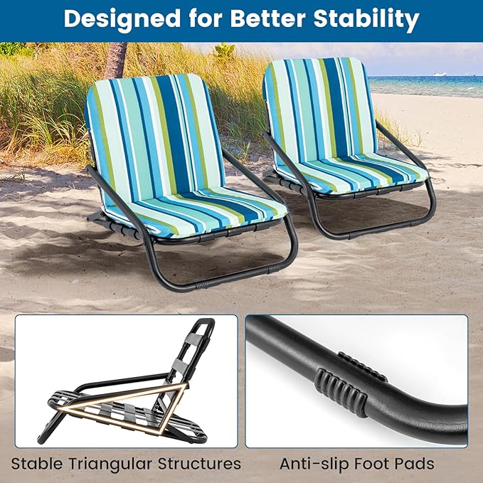 Giantex 2-Pack Beach Chairs for Adults, Folding Camping Chairs with Aluminum Frame, Quick-Drying Cotton Cushion, Shoulder Straps, 300 Lbs Capacity, Lightweight Sling Chairs for Travel, Backpack Chair