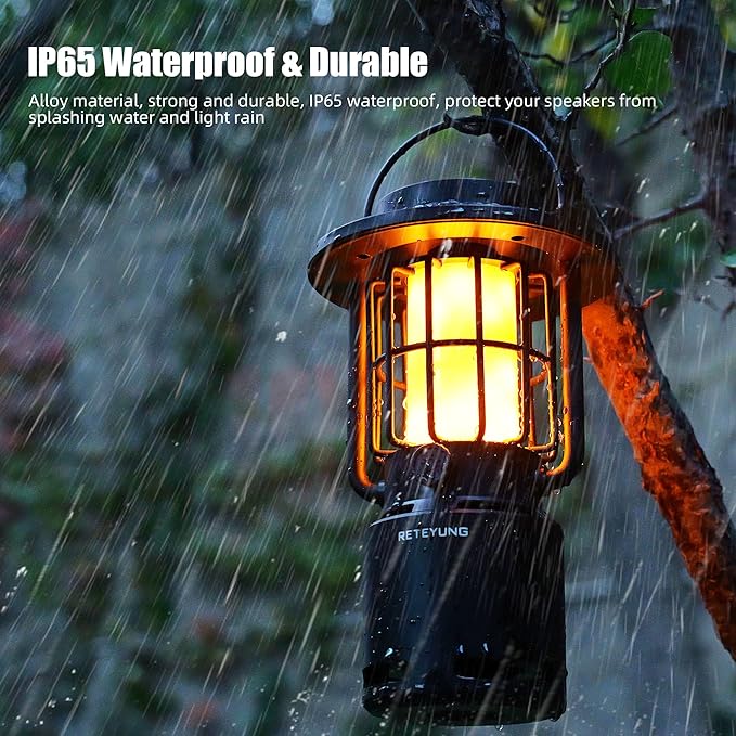 Outdoor Speakers Bluetooth Waterproof Patio,Wireless Portable LED Flame Light Speaker with Torch Atmosphere Lights for Patio/Yard/Party/Camping Black,Gifts for Men Women Dads Moms