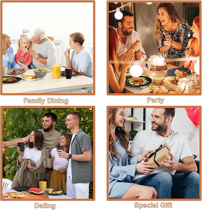 40 PCS Wheat Straw Dinnerware Set | Service for 8 Plastic Dishes Set Unbreakable Plates and Bowls Sets, Drinking Glasses, Dishwasher and Microwave Safe Dish Set for KItchen - Gray Stone