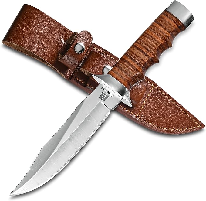 5.8" Fixed Blade Hunting Knife- Genuine Leather Handle Bowie Knives with Sheath Straight Edge for Camping, Hiking, Survival