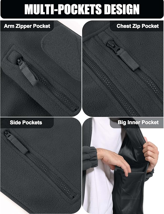 CRYSULLY Men's Fleece Jacket Tactical Full-Zip Winter Coat Jackets Multi Pockets