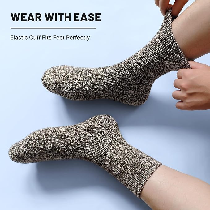 SIMIYA 5 Pairs Merino Wool Socks for Men, Thick Winter Wool Hiking Socks, Warm Breathable Crew Mens Socks