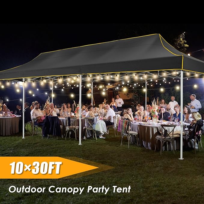 HOTEEL 10x30 Heavy Duty Pop Up Canopy Tent for Parties Event Wedding Commercial Instant Canopy with Wheeled Bag, Party Tent Waterproof UV 50+&Windproof, Upgraded Thick Hexagonal Legs, Black