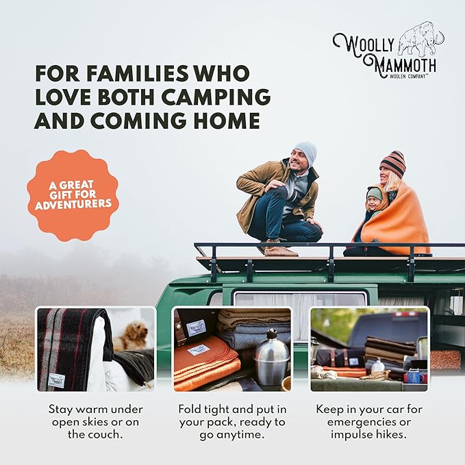Woolly Mammoth Woolen Company Merino Wool Blanket - 66" x 90" Brown Modern Twill, 4 lb - Breathable Heavyweight Outdoor Throw Blanket for Camping, Hiking & Bedroll