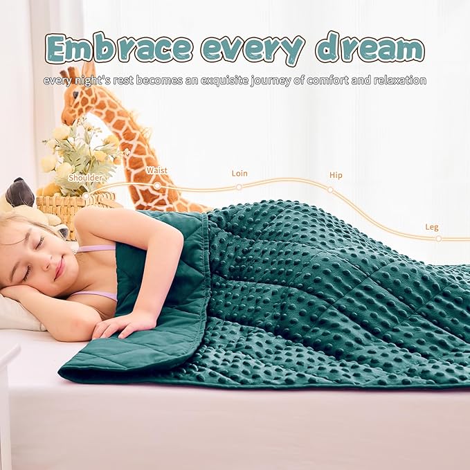 Weighted Blanket Kids (7lbs, 40"x60" Throw Size) - Breathable Minky Heavy Blanket for 60-90lbs with Premium Glass Beads - Soft Thick Blankets for All-Season Sleeping Comforter - Green