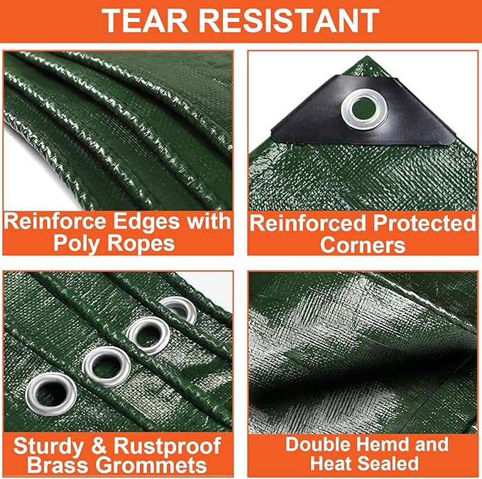 Tarp Waterproof 13x20 Ft Heavy Duty Tarp Thicker 10 Mil Large Tarps with 20M Rope Reinforced Grommets and Edge UV&Fade Resistant Tear Resistant Plastic Tarps for Outdoor Camping Roof Pool Tent