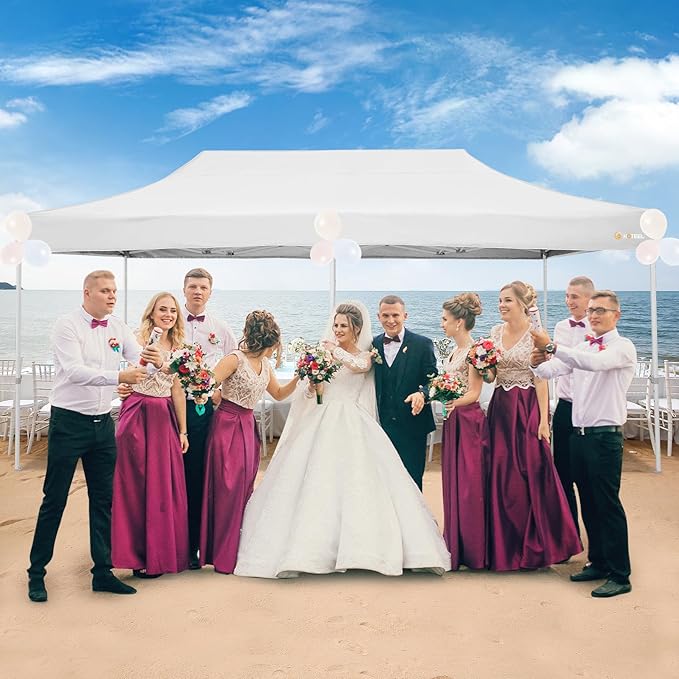 HOTEEL 10x20 Heavy Duty Pop Up Canopy Tent with Sidewalls, Commercial Outdoor Canopy Tents for Parties Event Wedding with Roller Bag, Waterproof & UV 50+, Upgraded Thickened Hexagonal Legs, White