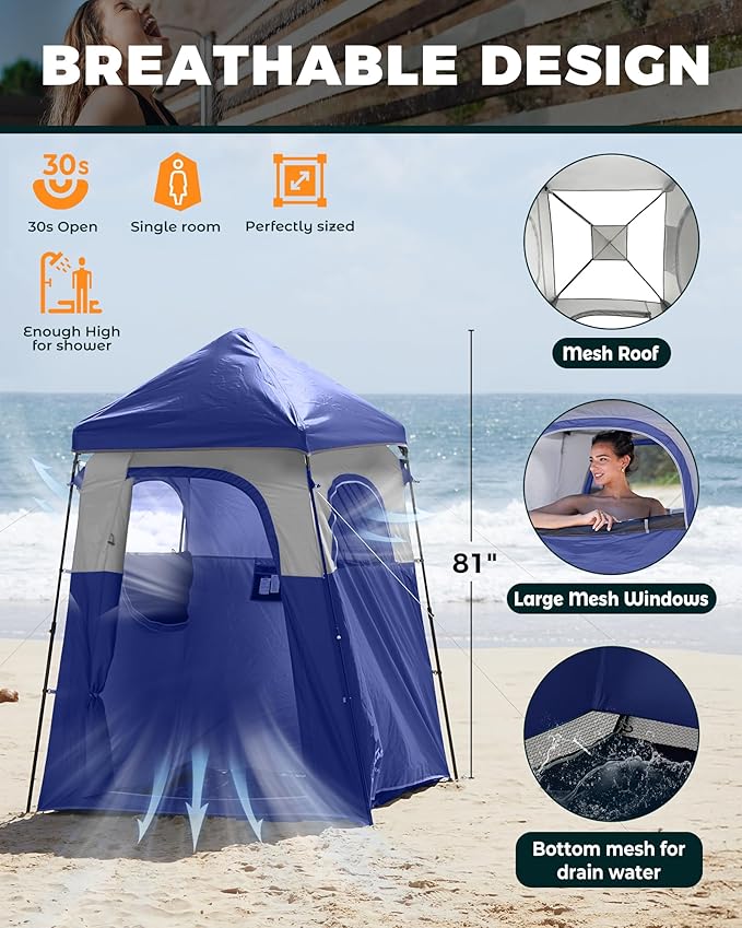 KingCamp Instant Shower Tent, Portable Superior Stable Privacy Shelter, Large Room Outdoor Toilet Tent with Floor for Beach, Camping & Hiking, Setup in Under 60s
