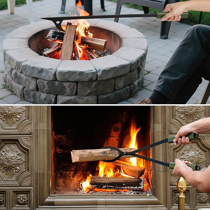 Stanbroil 28" Firewood Tongs and Fire Poker Set, Large Campfire Tongs Tool Set for Fireplace and Camping Fire Pit Wood Stove Indoor & Outdoor Use