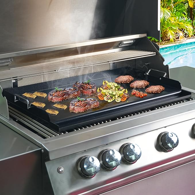 Skyflame 23"x16" Universal Grill Flat Top Griddle, Ceramic Coating Nonstick BBQ Cooking Griddle with Handles and Grease Groove, Fit for Gas/Charcoal Grills