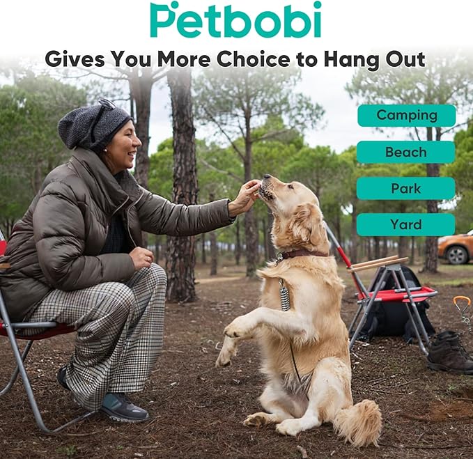 Petbobi Dog Tie-Out Cable and Stake - 50ft Heavy Duty Cable with Spring, No Tangle, 16in Ground Stake, Ideal for Yard, Camping and Beach, Suitable for Medium to Large Dogs Up to 120 lbs, Black