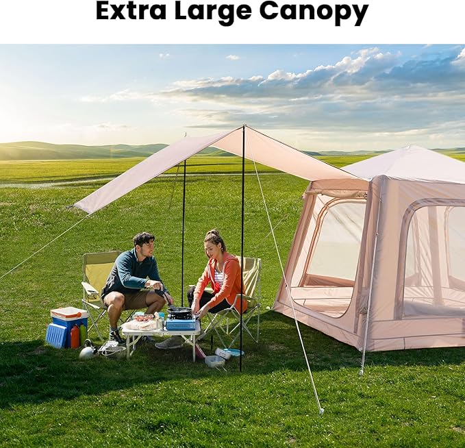 Inflatable Tents for Camping, Blow Up Tent with Hand Pump, Easy Setup InflatableTent 4 Season Tent, Waterproof Oxford Air Glamping Tents for Camping Adult 4/6/8 Person