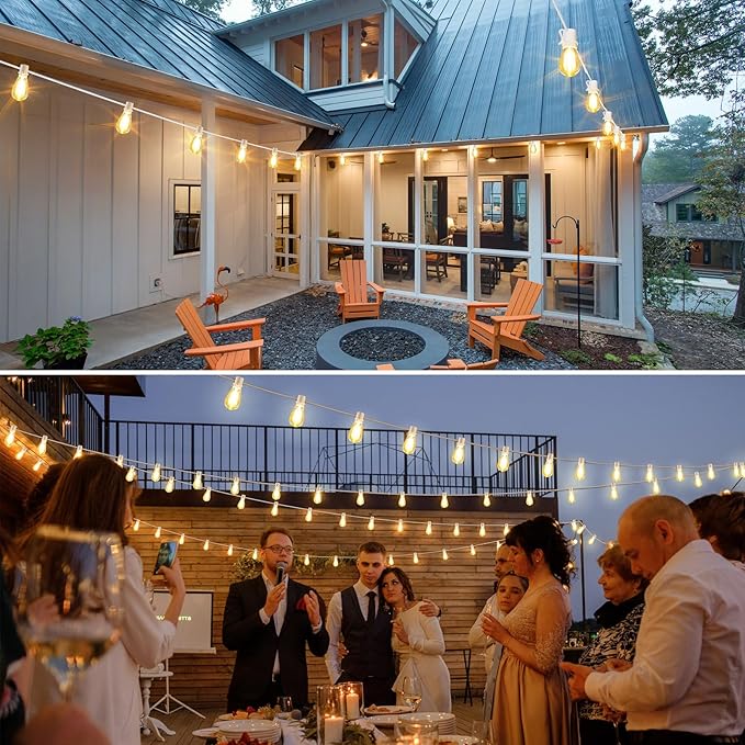 96FT LED Outdoor String Lights, Waterproof Patio Lights with 30+2 2700K Dimmable Vintage Edison Hanging Plastic Bulbs for Bistro Wedding-White