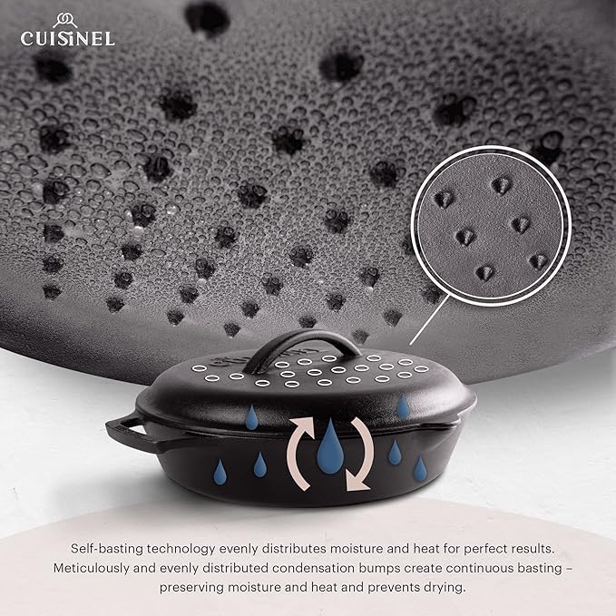 Cuisinel Cast Iron 16-Piece Pre-Seasoned Cookware Set - 8" + 12" Braiser Pans + Cast Iron Lids + 10" Skillet + 2-in-1 Multi-Cooker + 12" Organizer + Scraper + Silicone Handle Covers - Fire or Oven Use