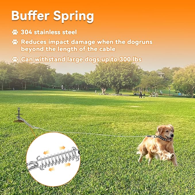 Heavy Duty 30FT Dog Tie Out Cable and Stake,360°Swivel Screw in Spike Auger Ground Stake Anchors for Large Medium Medium up to 220 lbs,Dog Outside Lead Cable for Yard, Lawn Beach, Camping
