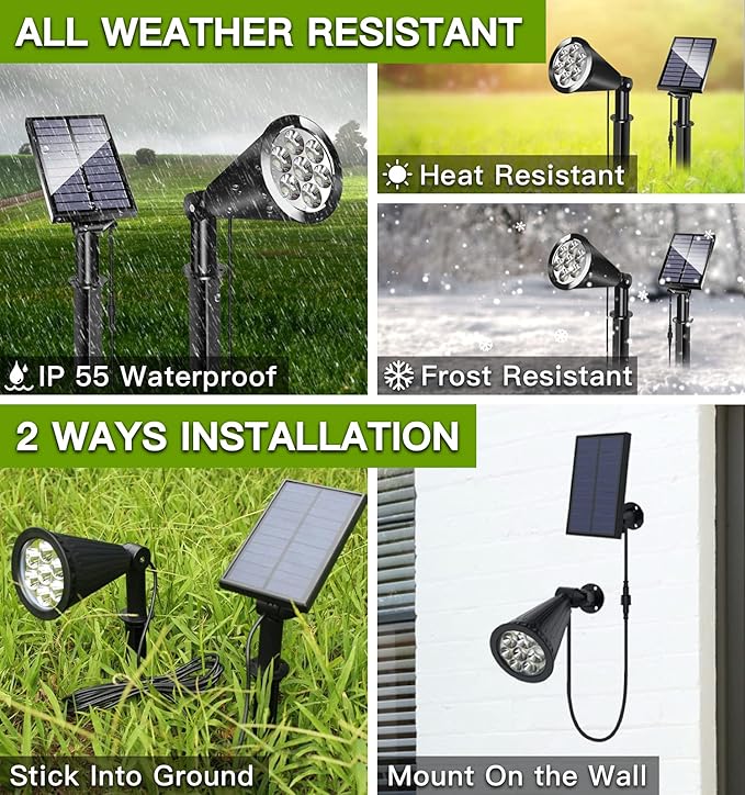 MEIHONG Solar Spot Light Outdoor, Waterproof Solar LED Landscape Lights Dusk to Dawn, 2-in-1 Solar Spotlight Solar Powered Accent Lights for Garden Porch Walkway Patio (4 Pack)