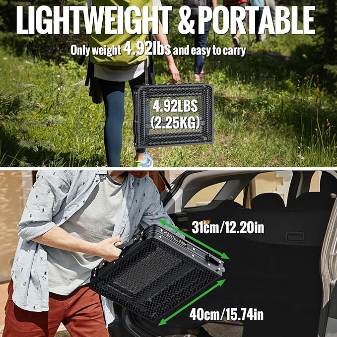 GARLLEN 2ft Folding Grill Table, 3 Adjustable Height Lightweight Camping Table with Heat-Resistant Mesh Desktop, Portable Aluminum Outdoor Tables for BBQ, Camping, Picnic, 22.8" L x 15.7" W, Black