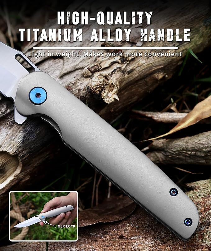 The pocket camping knife,Titanium Alloy Handle 3.2”blade Folding Pocket Knife with clip