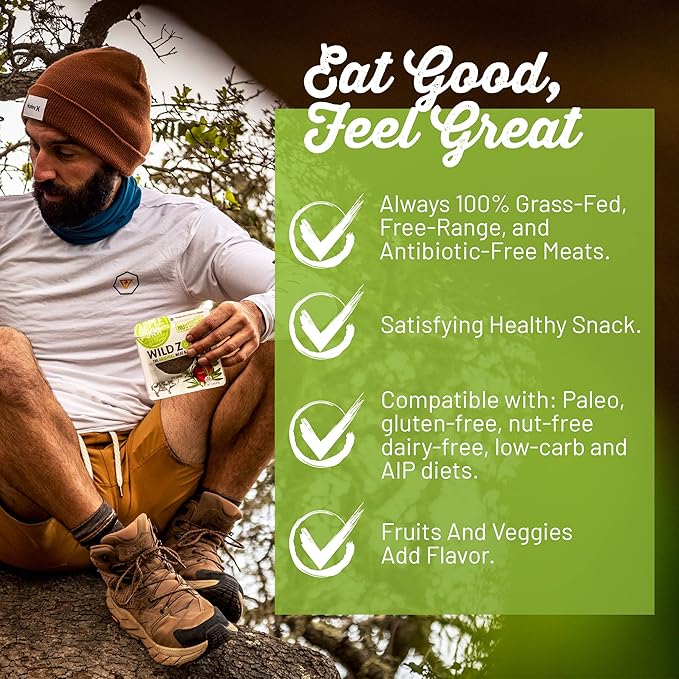 Wild Zora Meat & Veggie Bars, BBQ Beef, 10-Pack, 100% Grass Fed Beef, Healthy Jerky Paleo Snacks with Veggies, Gluten Free, Soy Free, High Protein, No Added Sweetener, Beef Jerky Snack Packs