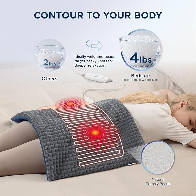 Bedsure Back Heating Pad for Neck and Shoulders, Weighted Heated Pad with Vibration, FSA Eligible Items, Birthday Gifts for Women Men Mom Men, Auto Shut Off, 6.3lbs 20" x 24" Dark Grey