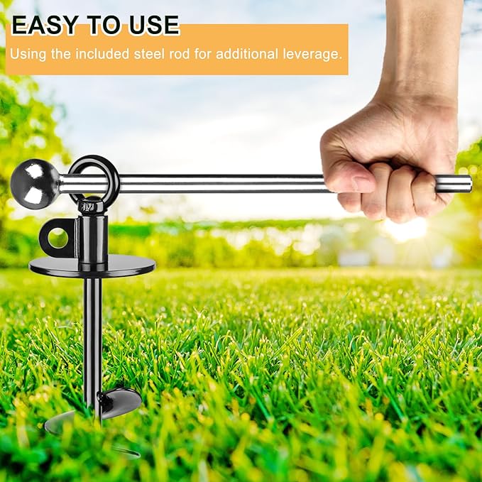 Dog Tie Out Cable and Stake, 50ft Chew Proof Stainless Steel Cable, 15" Heavy Duty Dog Anchor for Dogs Up to 125lbs, No Tangle, Dog Runner for Yard and Camping