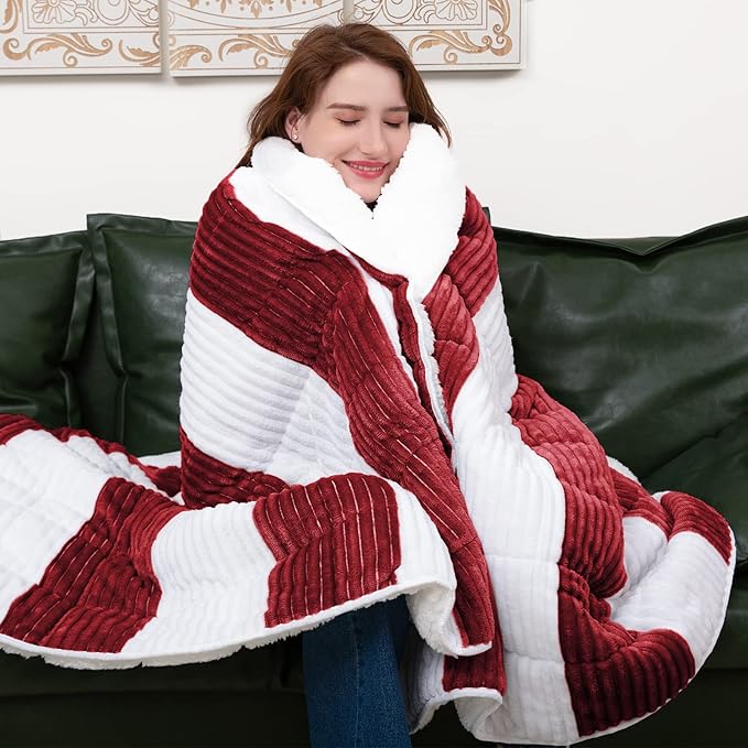 Weighted Blanket for Adults (15lbs, 48"x72" Twin Size) - Sherpa Fuzzy Heavy Blanket for 120-160lbs with Premium Glass Beads - Soft Thick Blanket for All-Season Sleeping Comfort - Red