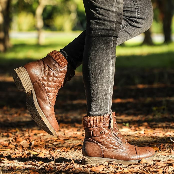STQ Women's Combat Boots Lace up Ankle Booties