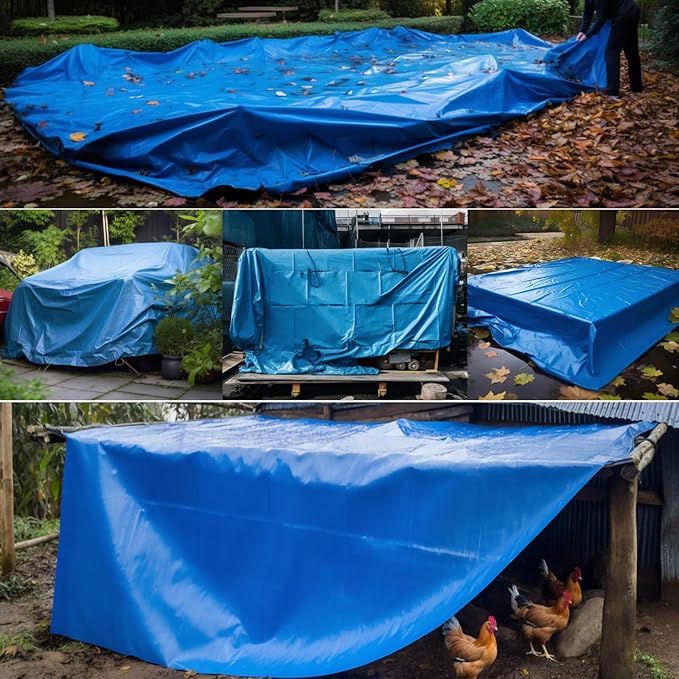 TEZONG Tarps Heavy Duty Waterproof 6x10ft,Blue Plastic Tarps Large Multipurpose Outdoor Tarp Cover Thick Poly Tarpaulin 16MIL for Emergency Rain or Sun, Roof, Patio Furniture, Firewood, Canopy