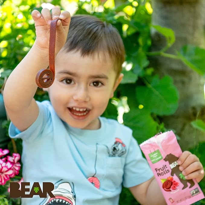 BEAR Real Fruit Snack Rolls - Gluten Free, Vegan, and Non-GMO - Raspberry – 36 Rolls, Healthy School And Lunch Snacks For Kids And Adults, 0.7 Ounce (Pack of 18)