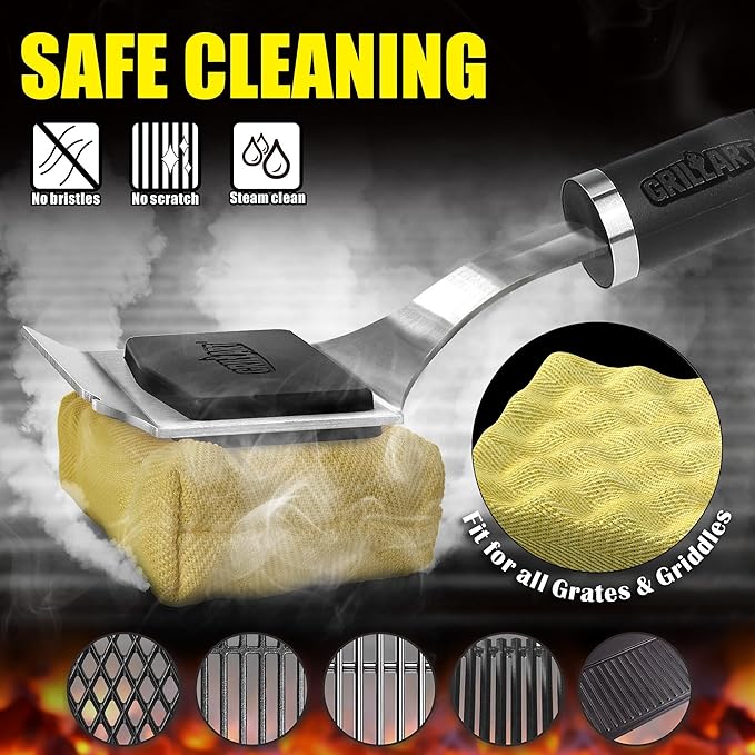 GRILLART Grill Brush for Outdoor Grill Bristle Free - Reinforced Grill Cleaner Scraper BBQ Brush - Replaceable Head Barbecue Grill Cleaning Brush - Safe BBQ Accessories Grill Tools - Gifts for Men/Dad