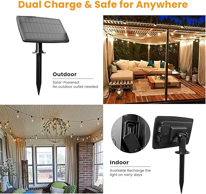 100FT Solar String Lights Outdoor Waterproof, Solar Patio Lights with Remote Control & 30+2 Dimmable ST38 Edison Bulbs Shatterproof,Solar Powered String Lights for Outside Garden Backyard