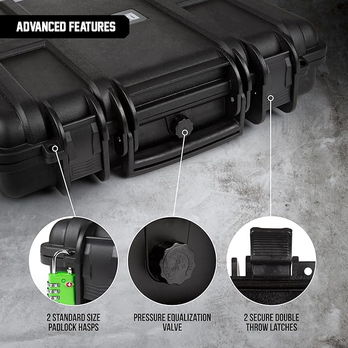 All Weather Hard Case 16 x 14 x 4” - TSA Approved Hard Shell Travel Case with Customizable Foam for Laptops, Electronics, Guns, Pistols and Other Gear