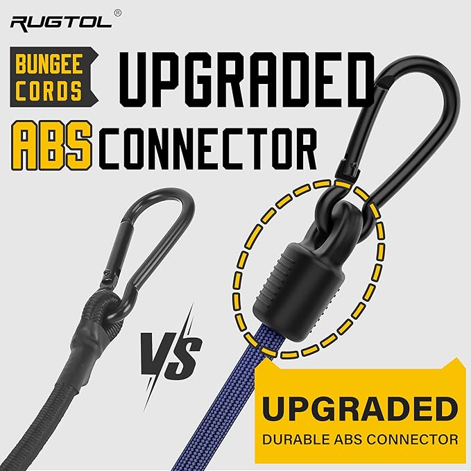 Bungee Cords with Hooks, 60 Inch Adjustable Blue Bungee Cords with Carabiner Heavy Duty Outdoor, 8mm Thick Easy to Adjust Durable Bungee Rope UV Resistant for Bike Rack, Garden, Tension, 6 Pack