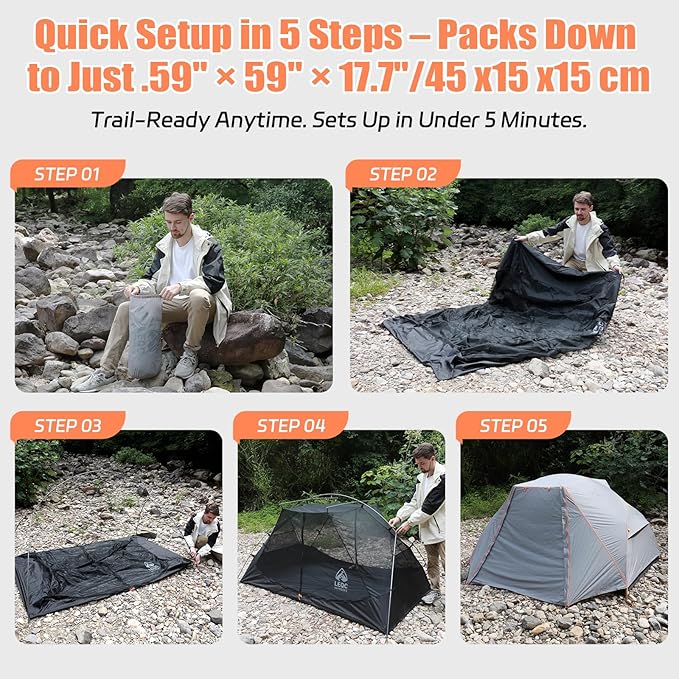 Waterproof Hiking Tent for Backpacking – 2 Person Easy Up Camping Tent, PU5000mm All Season Windproof Tent for Winter, Cold Weather, Outdoor Hiking & Freestanding Shelter for Mountain Camping