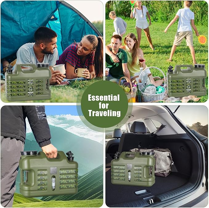 ASIEIT 3 Gallon/5 Gallon Water Jug with Spigot, Portable Water Tank BPA Free, Leak-Proof Water Containers for Camping Water Storage Containers for Emergency Outdoor Hiking Picnic, Green/Yellow/White