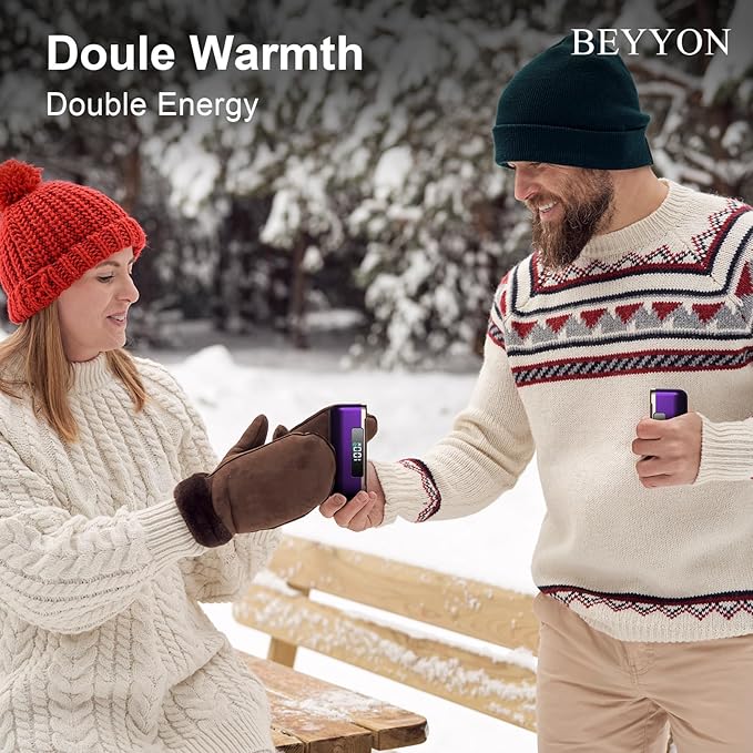 BEYYON Hand Warmers Rechargeable - Magnetic Electric Hand Warmer 2 Pack, 4 Levels Heat Up to 131℉ with LED Display, Portable Reusable Pocket Heater for Raynauds, Golf, Camping, Men, Women