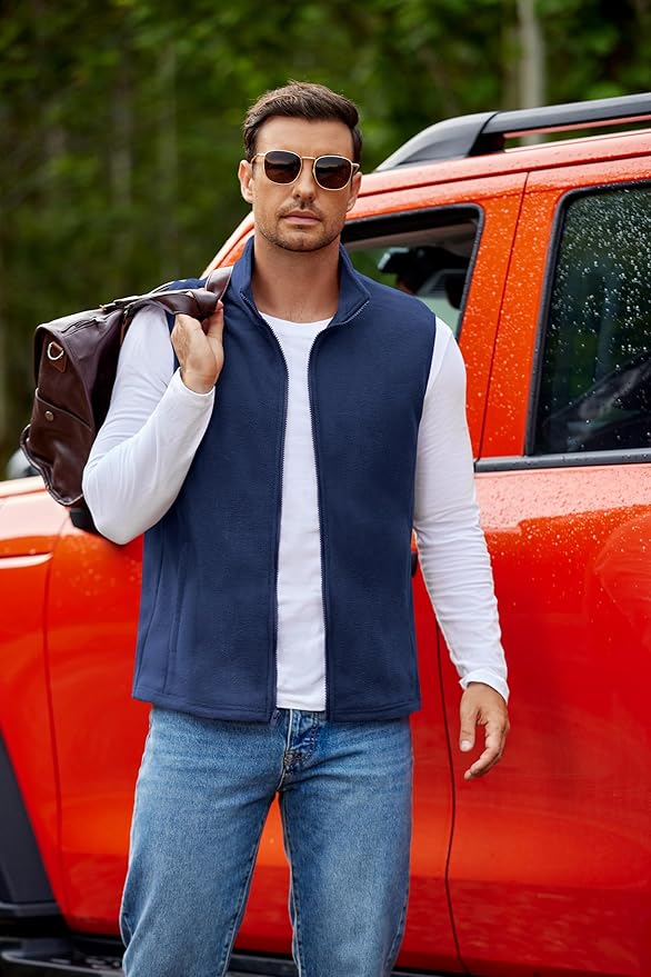 COOFANDY Mens Polar Fleece Vest Lightweight Sleeveless Jacket Warm Zip up Outerwear Vests with Zipper Pockets for Hiking